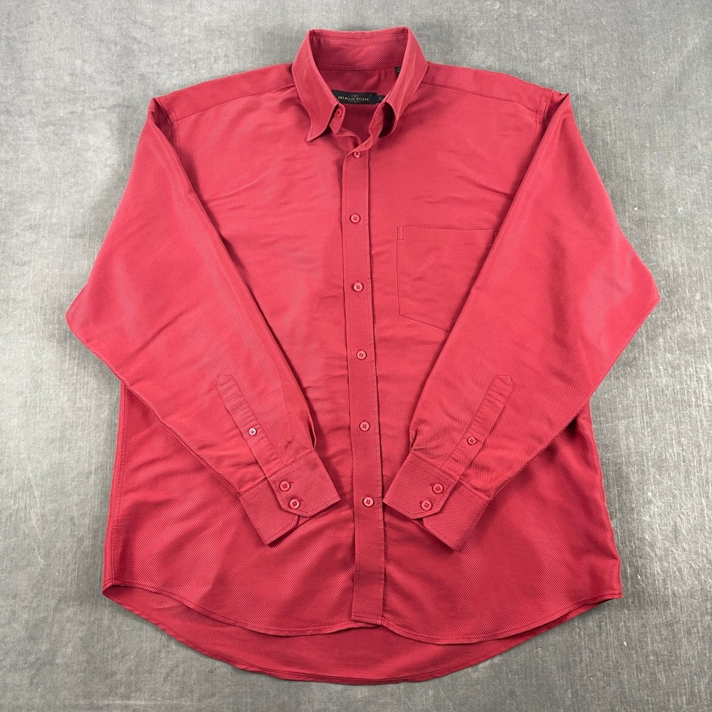 Bugatchi Uomo Mens L Red Button Down Shirt Long Sleeve Twill Texture